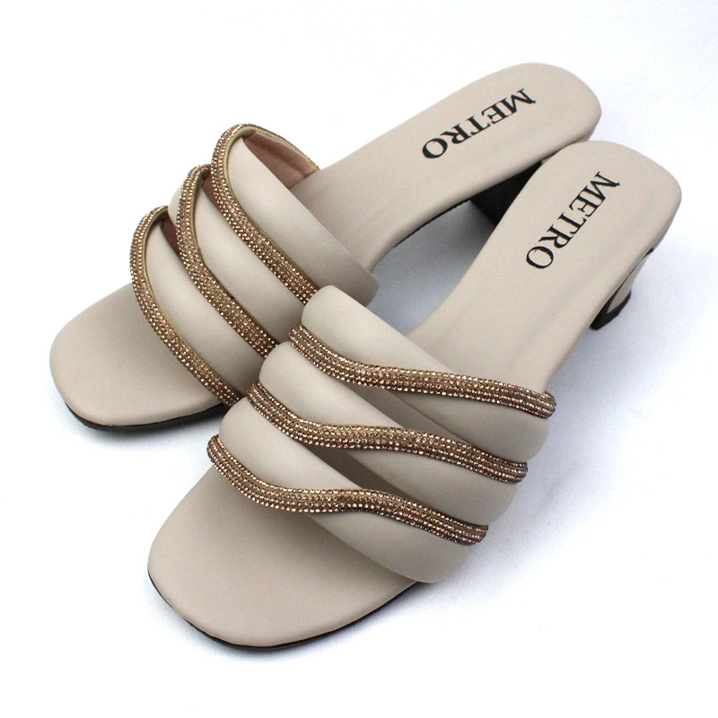 Mesh Stripes Block Heel