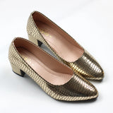 Croc-Textured Block Heel Pumps for Women