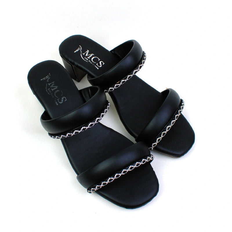 Mesh & Stripe Block Heels ( 4 Colors )