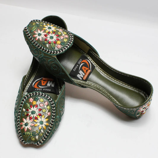 Embroidered Khussa Dark Green Colour