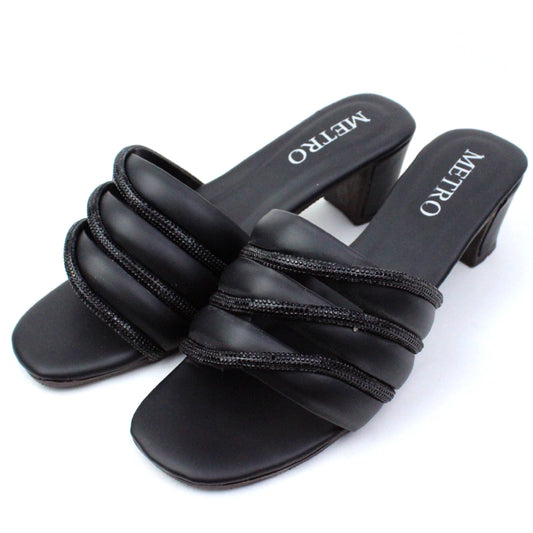 Mesh Stripes Block Heel