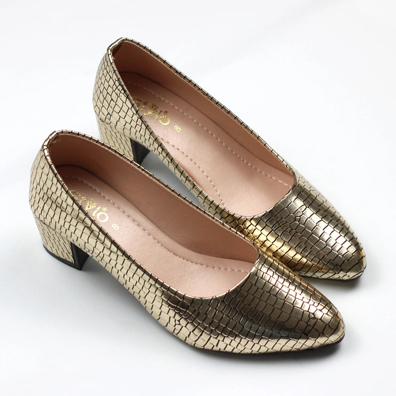 Croc-Textured Block Heel Pumps for Women