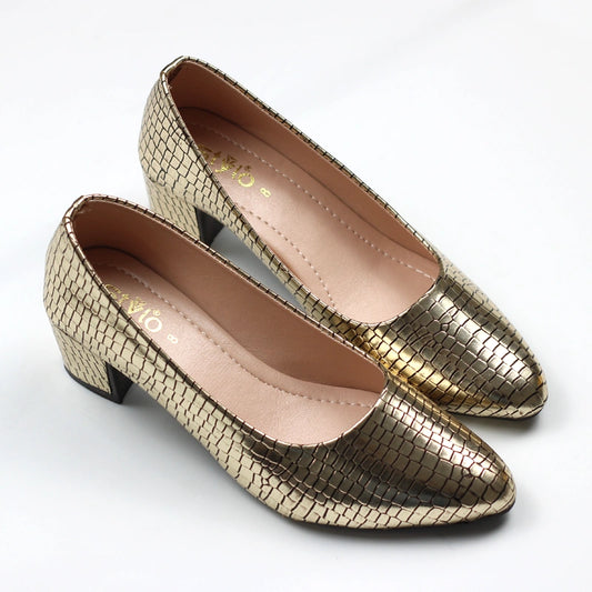 Croc-Textured Block Heel Pumps for Women