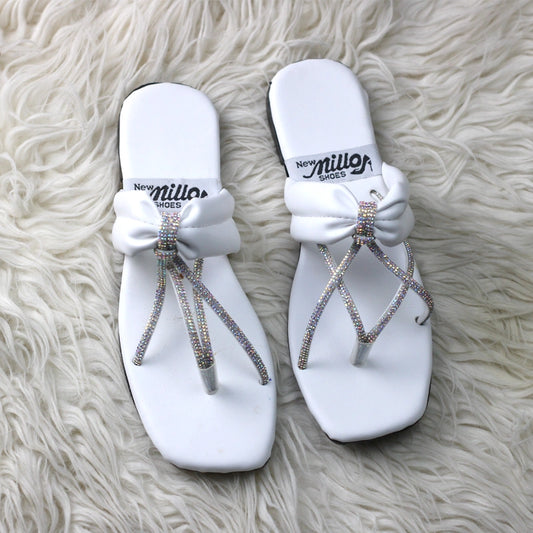 Luxury Rhinestone Bow Flats – Elegant Brown Festive Slides for Women
