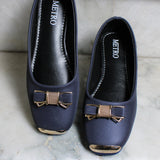 Metal Toe Tie Buckle Ladies Loafers