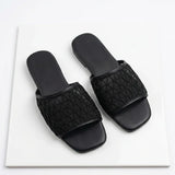 Women's Square-Toe Geometric Mesh Upper Flat Slippers | Casual Slip-On Slides