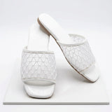 Women's Square-Toe Geometric Mesh Upper Flat Slippers | Casual Slip-On Slides