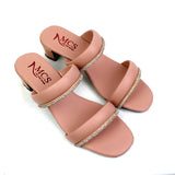 Mesh & Stripe Block Heels ( 4 Colors )