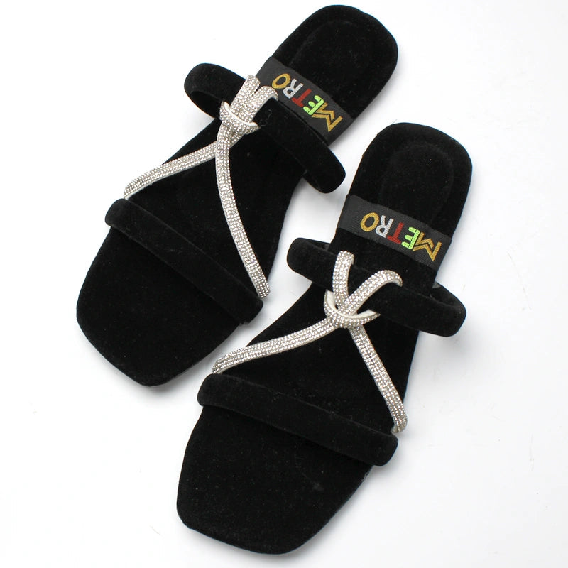 Mesh Knot Velvet Slide