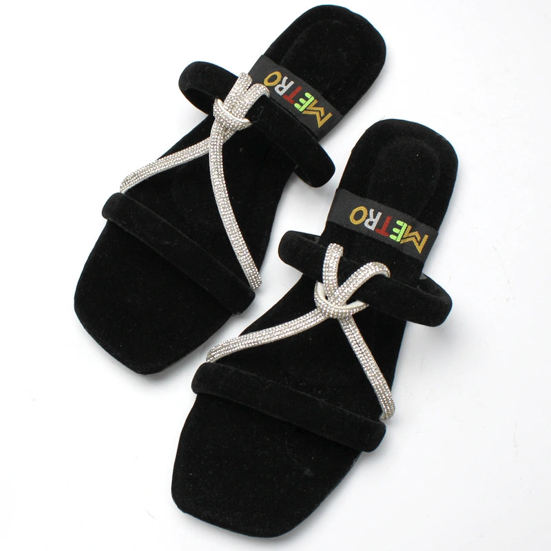 Mesh Knot Velvet Slide