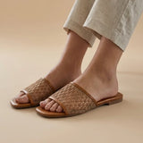 Women's Square-Toe Geometric Mesh Upper Flat Slippers | Casual Slip-On Slides
