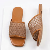 Women's Square-Toe Geometric Mesh Upper Flat Slippers | Casual Slip-On Slides