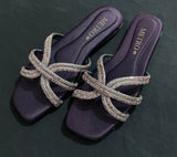 Elegant Rhinestone Cross Strap Ladies Slippers – Fancy Flats for Women