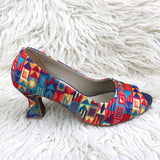 Vibrant Abstract Print Open-Toe Heels