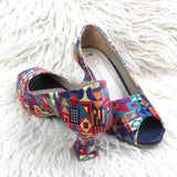 Vibrant Abstract Print Open-Toe Heels