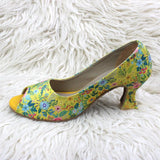 Floral Bliss Yellow Peep-Toe Heels
