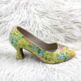 Floral Bliss Yellow Peep-Toe Heels
