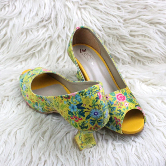 Floral Bliss Yellow Peep-Toe Heels
