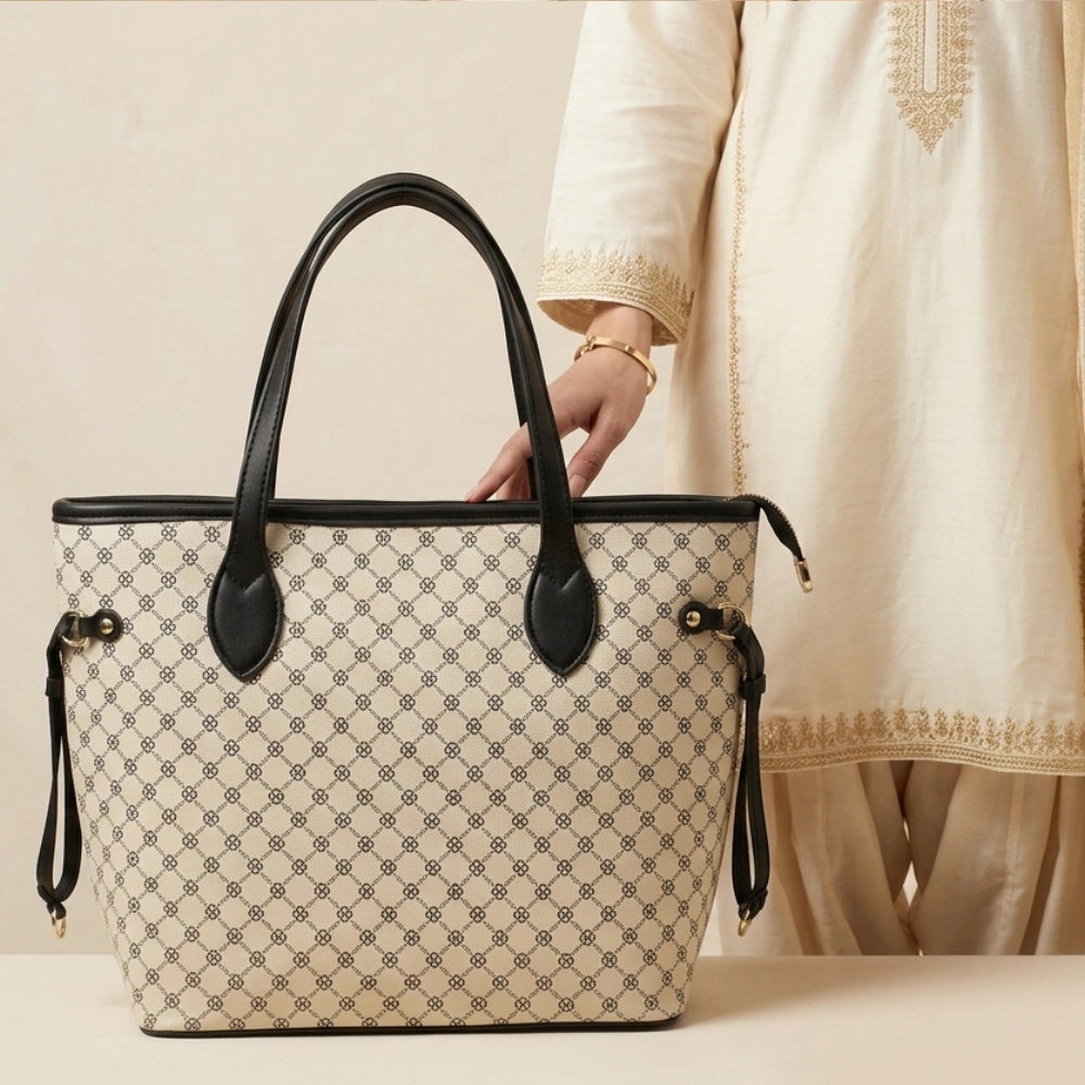 Premium Monogram Pattern Tote Bag with Midnight Black Accents