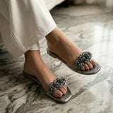 Zari Crystal Embellished Transparent Strap Flat – Festive Collection