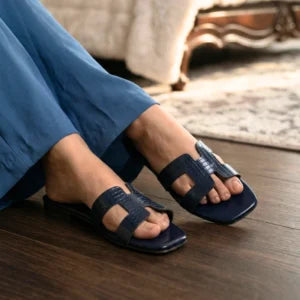 Lux Croc-Textured “H” Cut-Out Sliders