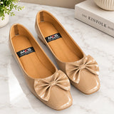 Women's Patent Nude Square Toe Flat with Bow - Comfortable Casual Loafers