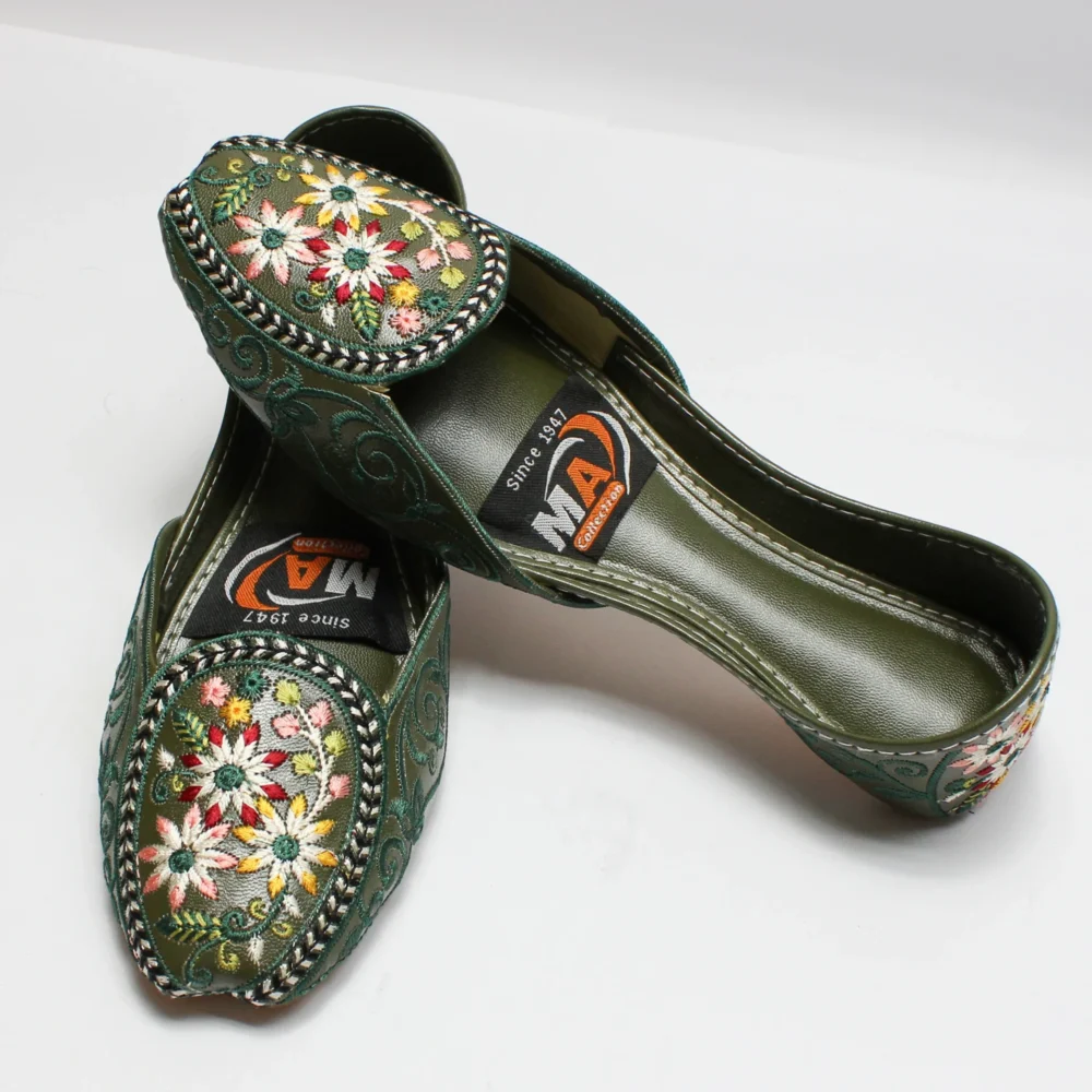 Embroidered Khussa Dark Green Colour