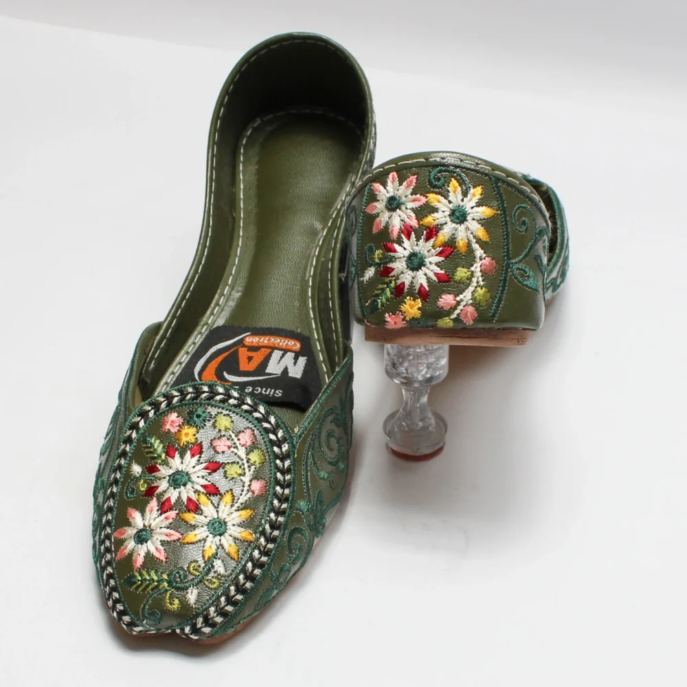 Embroidered Khussa Dark Green Colour