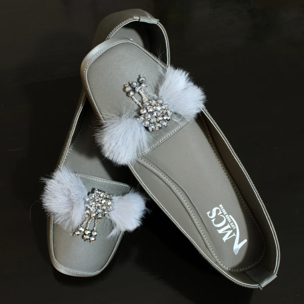 Fur Ball Beads Loafer (Metallic Grey)