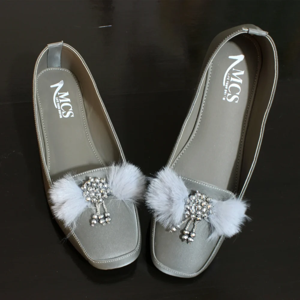 Fur Ball Beads Loafer (Metallic Grey)