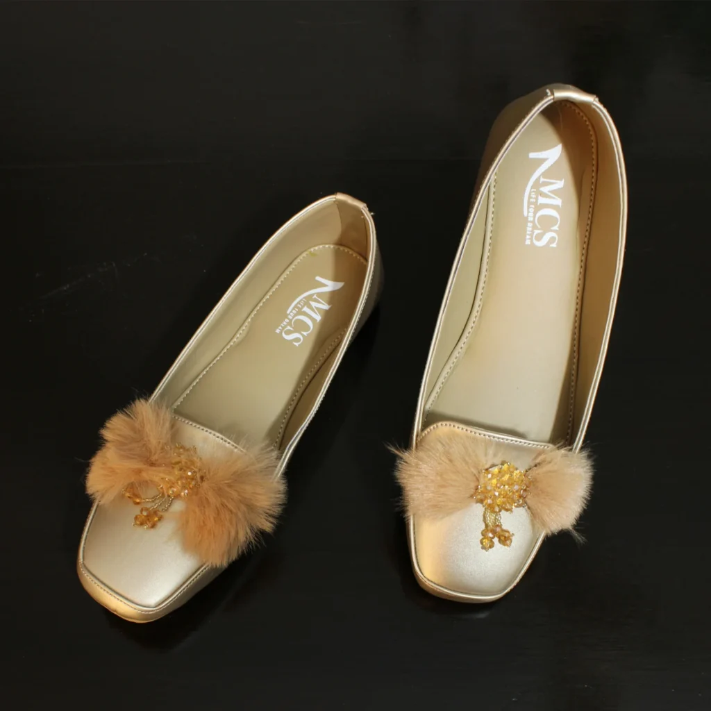 Fur Ball Beads Loafer (Metallic Golden)