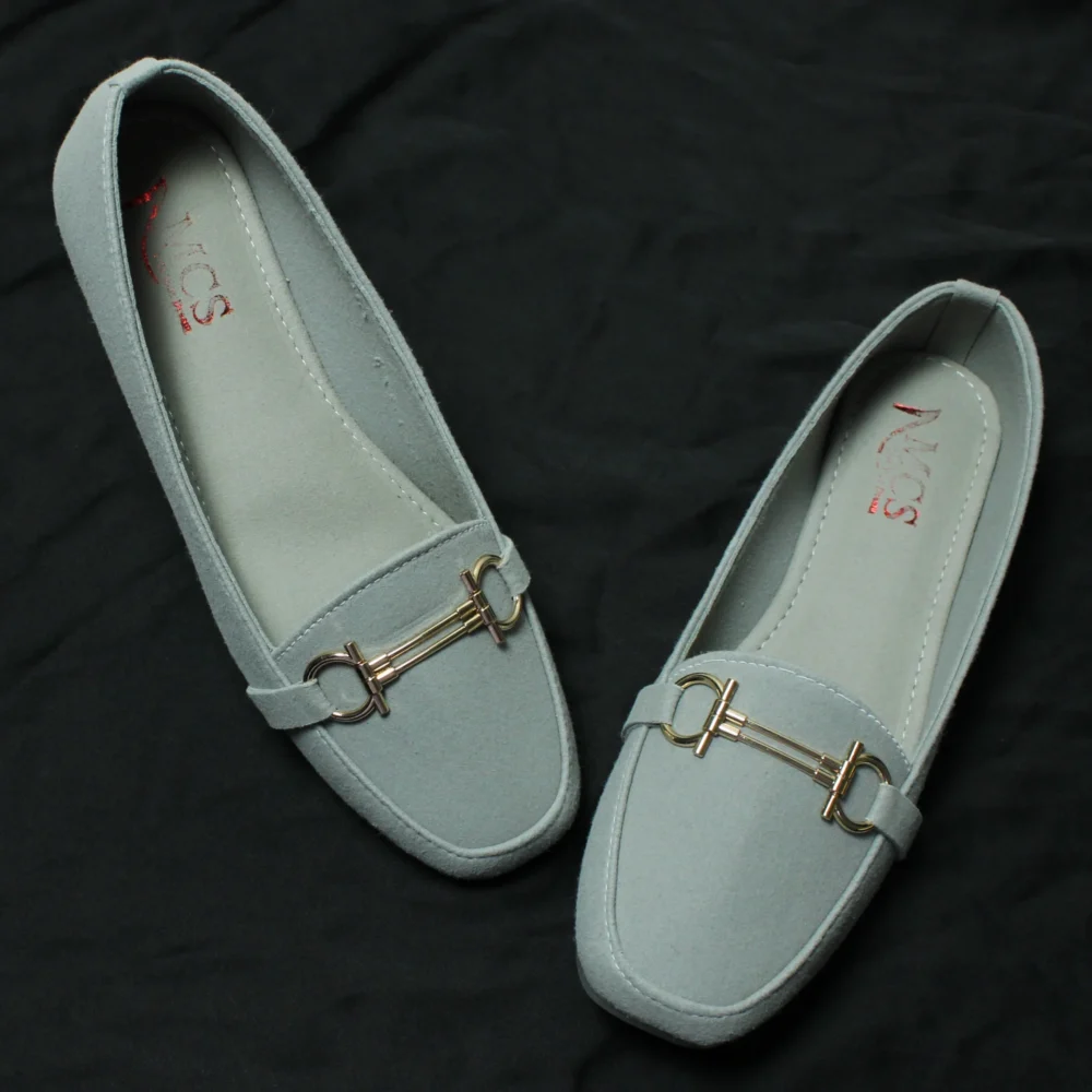 D Buckle Suede Loafer (Light Grey)