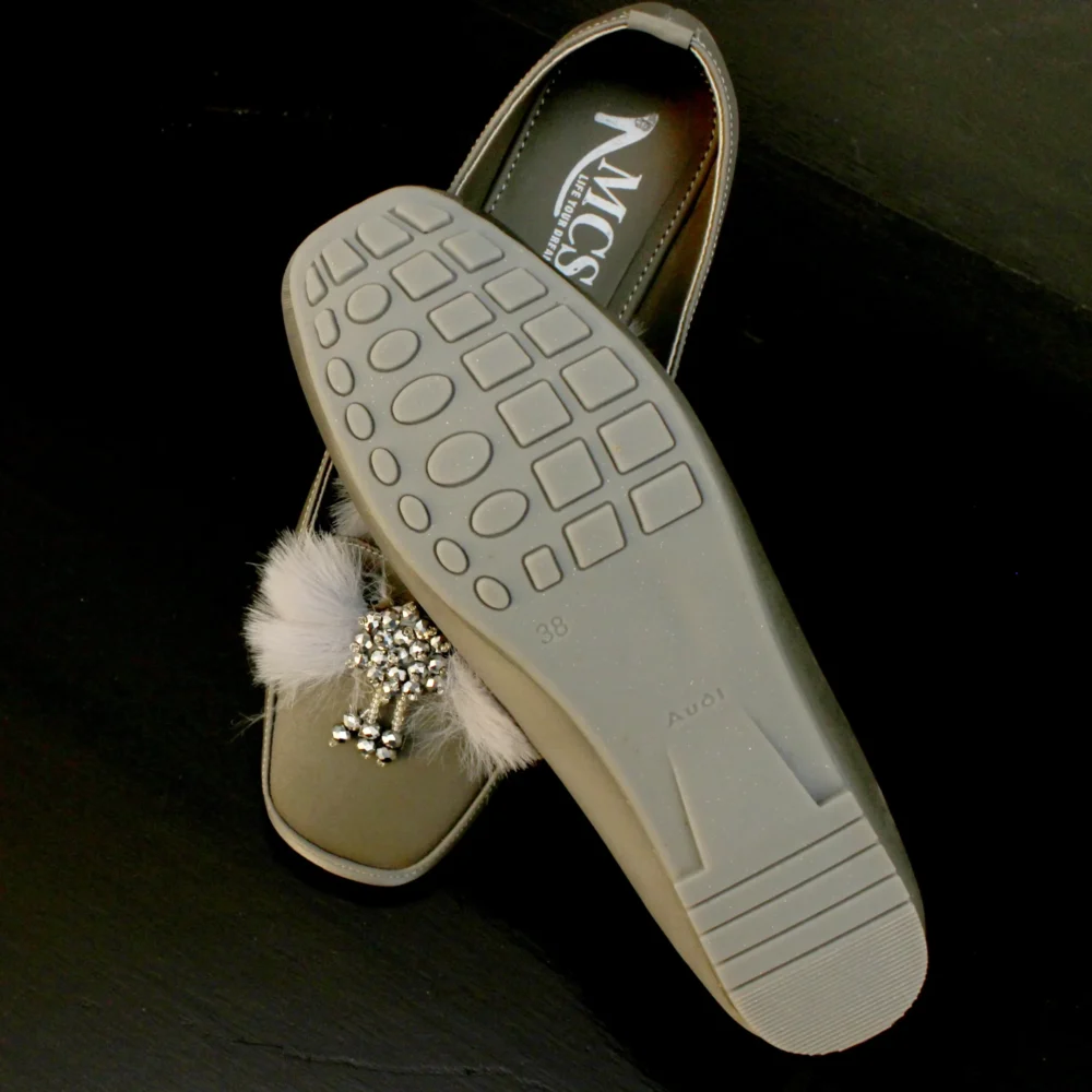 Fur Ball Beads Loafer (Metallic Grey)