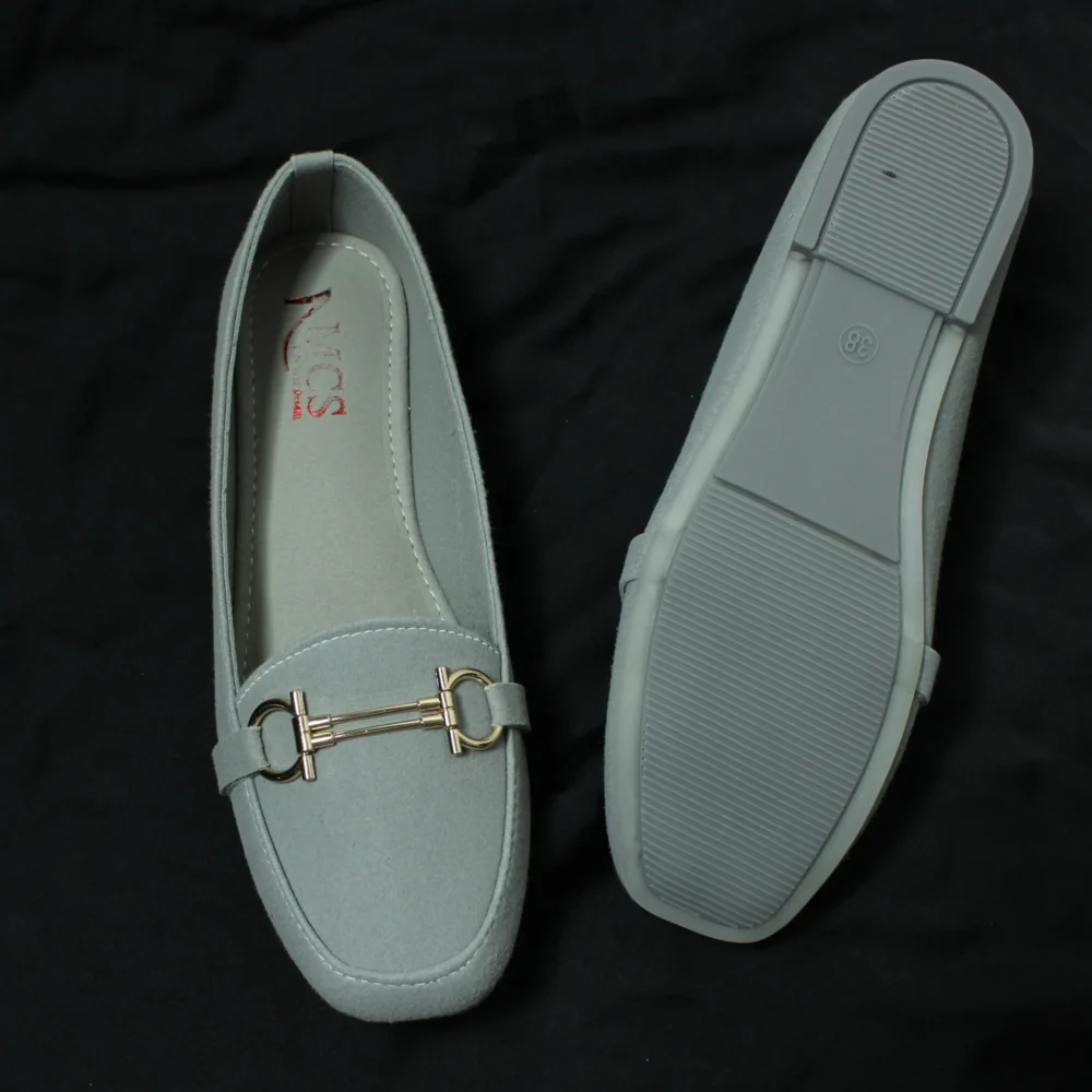 D Buckle Suede Loafer (Light Grey)