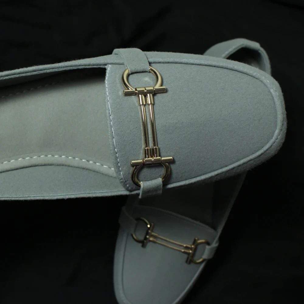 D Buckle Suede Loafer (Light Grey)