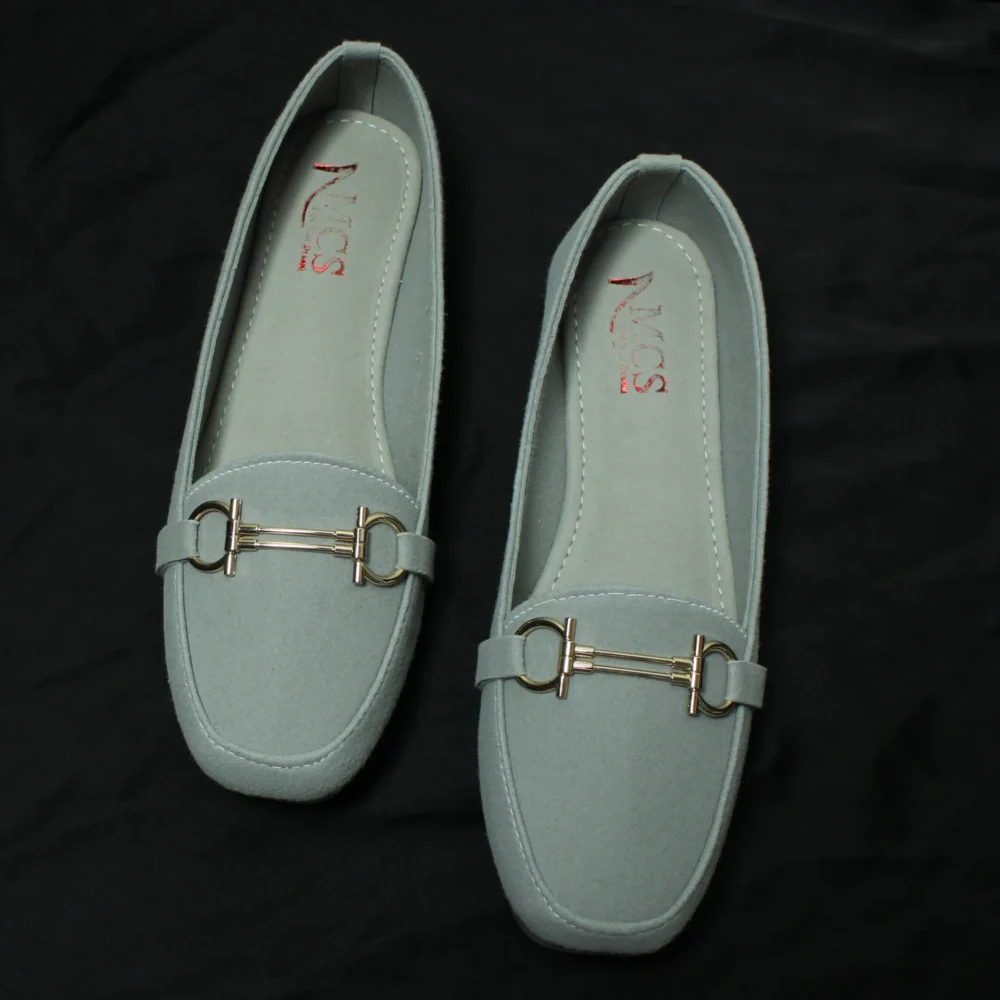 D Buckle Suede Loafer (Light Grey)