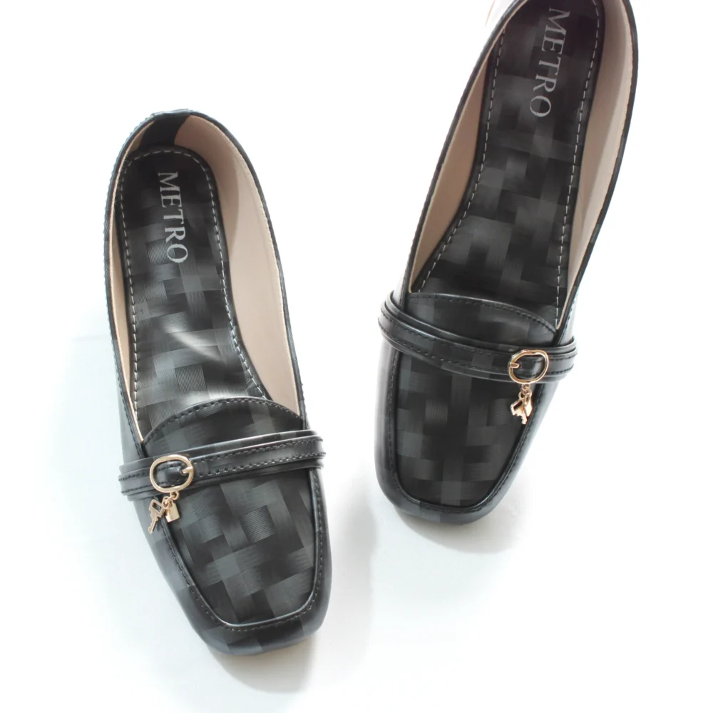 Black Grey Lock Key Buckle Loafer