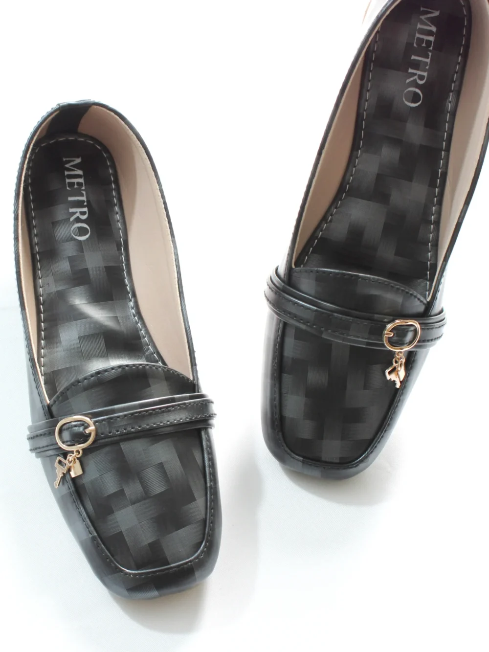 Black Grey Lock Key Buckle Loafer