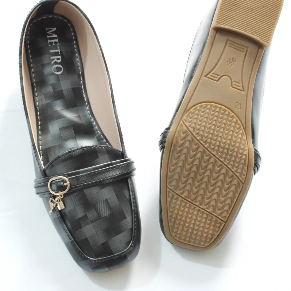 Black Grey Lock Key Buckle Loafer