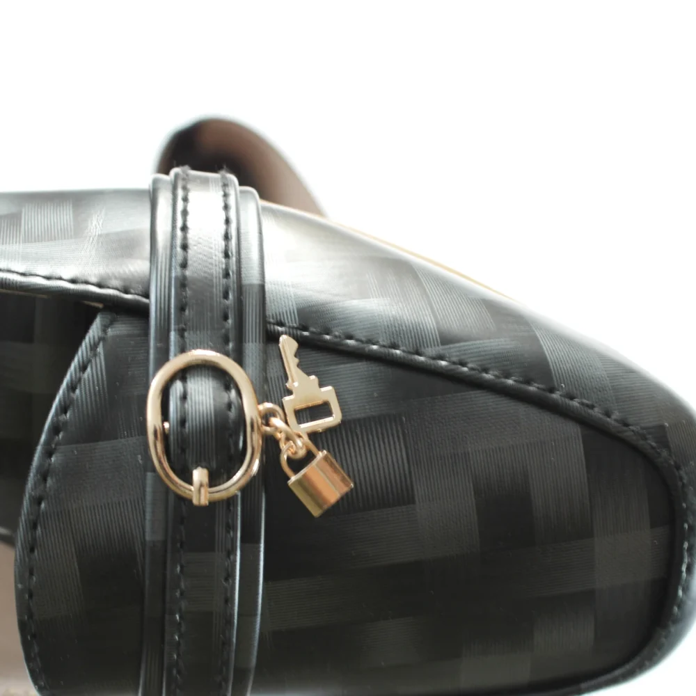 Black Grey Lock Key Buckle Loafer