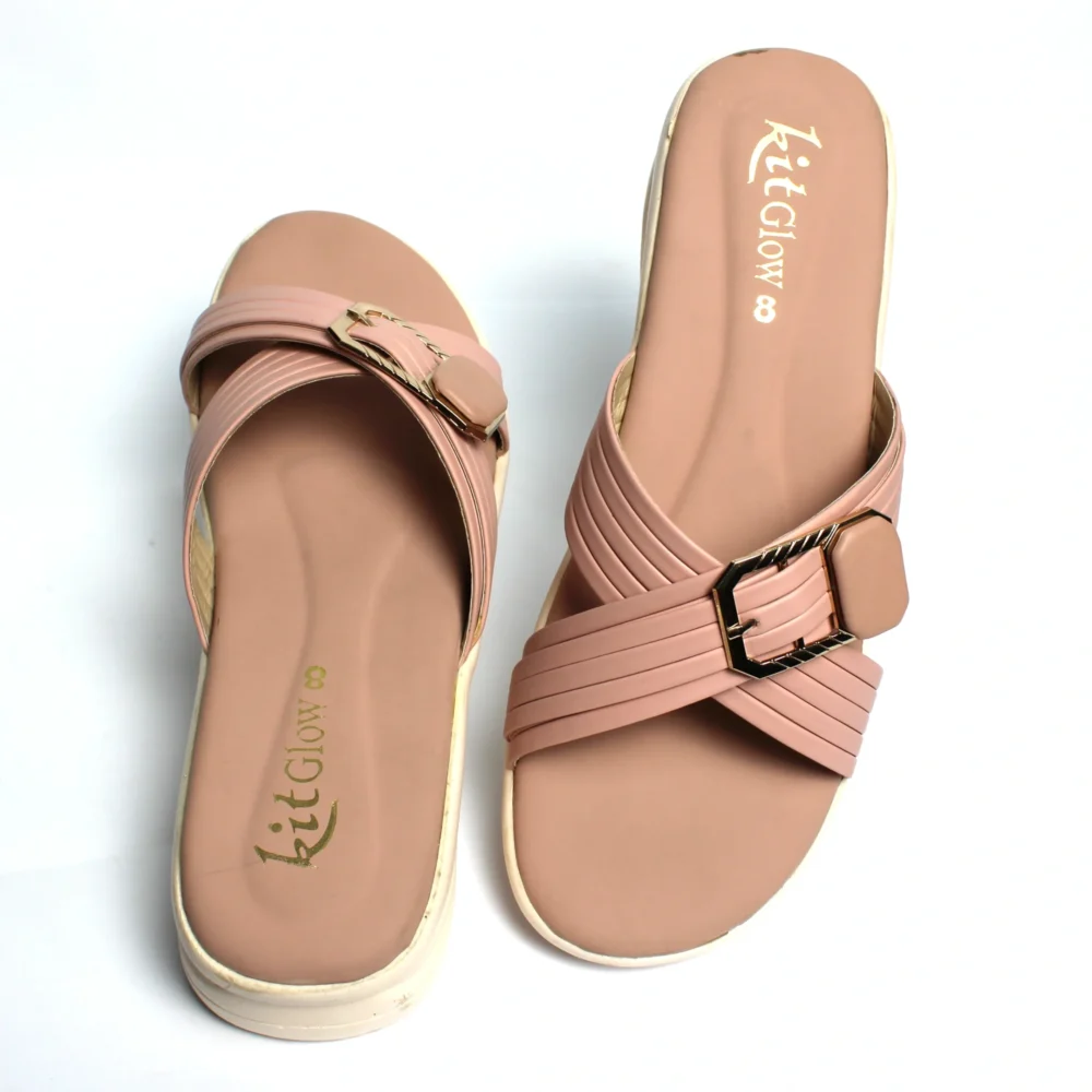 Pink Metal Buckle Wedge