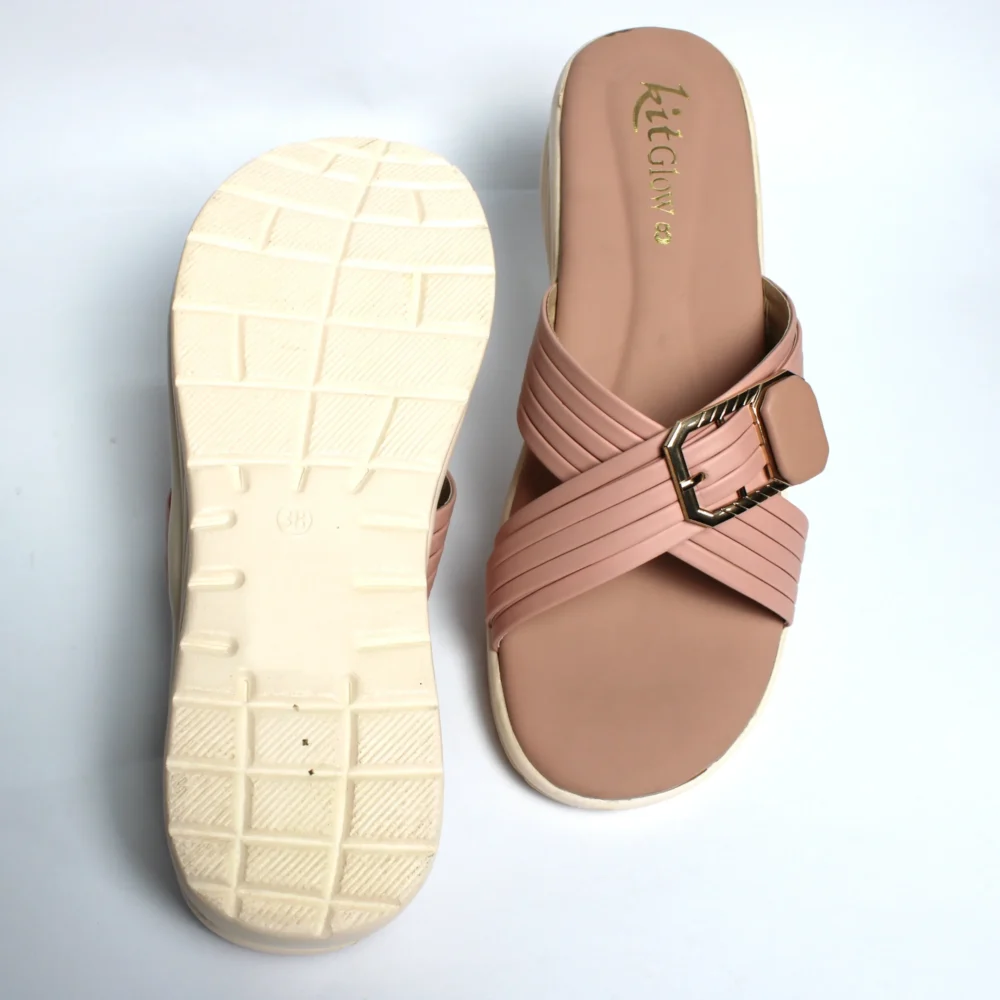 Pink Metal Buckle Wedge