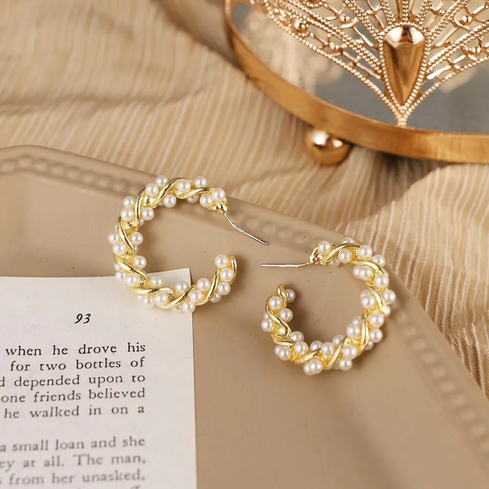 New Vintage Imitation Pearl Hoop Earrings