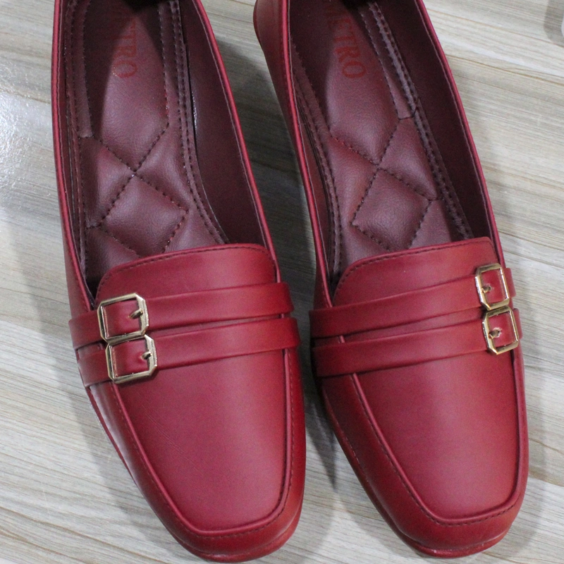 Double Stripe PU Ladies loafer Red 1