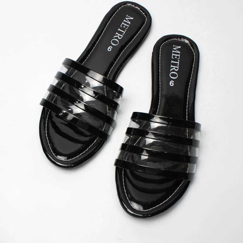 73-1-4 Transparent Stripe Flat Slipper - MOB