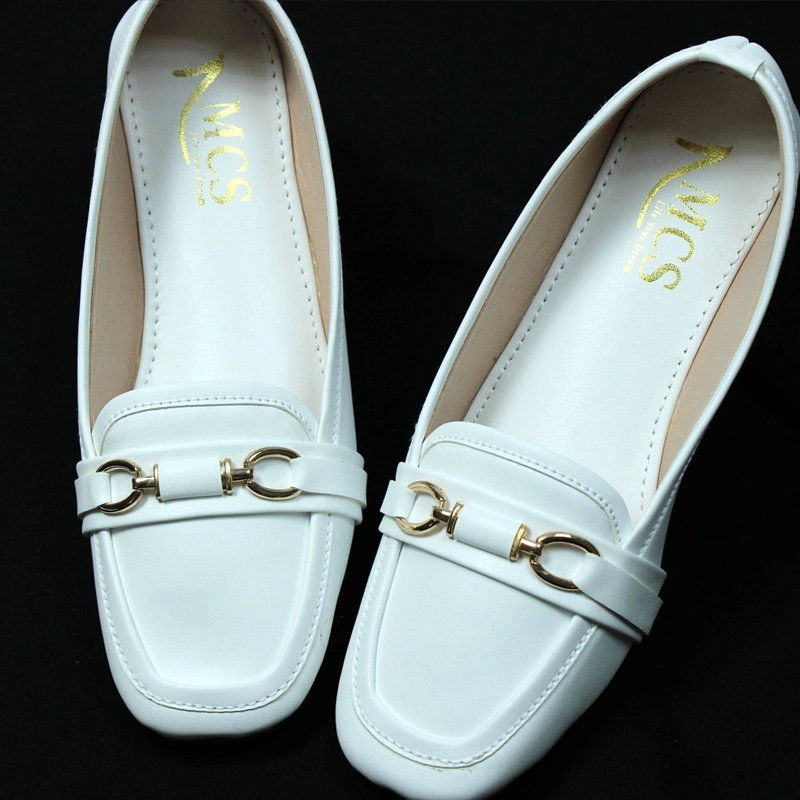 Madhai Buckle Ladies Loafer White 1