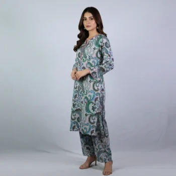 Premium Digital Printed Paisley Khaddar 2-Piece Suit – Teal & Mint Fusion (Stitched)