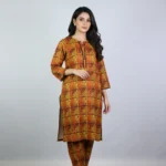 Sunset Amber Digital Print Khadar 2-Piece Suit – Warm Mustard Co-ord Set