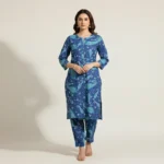 Sapphire Paisley Digital Print Khadar 2-Piece Suit – Classic Blue Winter Co-ord Set