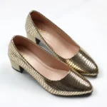 Croc-Textured Block Heel Pumps for Women